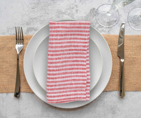 Red Pinstripe Linen Napkins - Set of 4, 8 & More