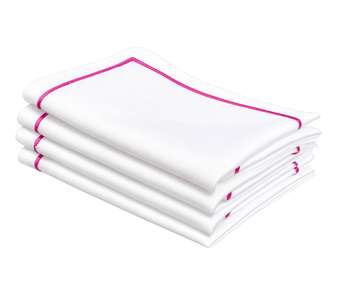 Pink and white cotton embroidered dinner napkins, 100% cotton cloth napkins available in multiple sizes and bulk sets for weddings, parties, and everyday dining