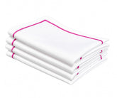 Pink and white cotton embroidered dinner napkins, 100% cotton cloth napkins available in multiple sizes and bulk sets for weddings, parties, and everyday dining