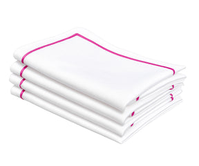 Pink and white cotton embroidered dinner napkins, 100% cotton cloth napkins available in multiple sizes and bulk sets for weddings, parties, and everyday dining