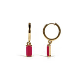 Pink Chalcedony hoop earrings with baguette-cut stone and 18K gold plating, A thoughtful birthday, anniversary, or Mother's Day gift with timeless elegance.
