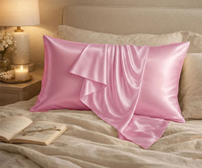 Pink 100% Mulberry silk pillowcase set, smooth silk pillow cover for reducing sleep creases and hair breakage