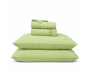 Pistachio green linen bedding set made from European flax, breathable luxury sheet set for modern and minimalist bedroom decor