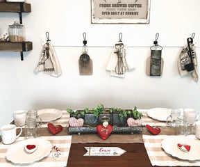 Farmhouse style beige cream checked cotton placemats, set of 4
