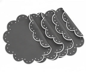 Luxury charcoal table placemats with scalloped edges, washable cotton placemats for dining table