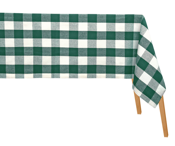 Green and white tablecloth