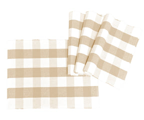 Dining table placemats, beige and cream check pattern, cotton, set of four
