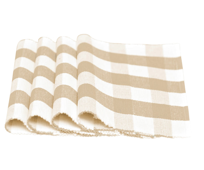 Everyday use cotton placemats, beige and cream check design, set of 4