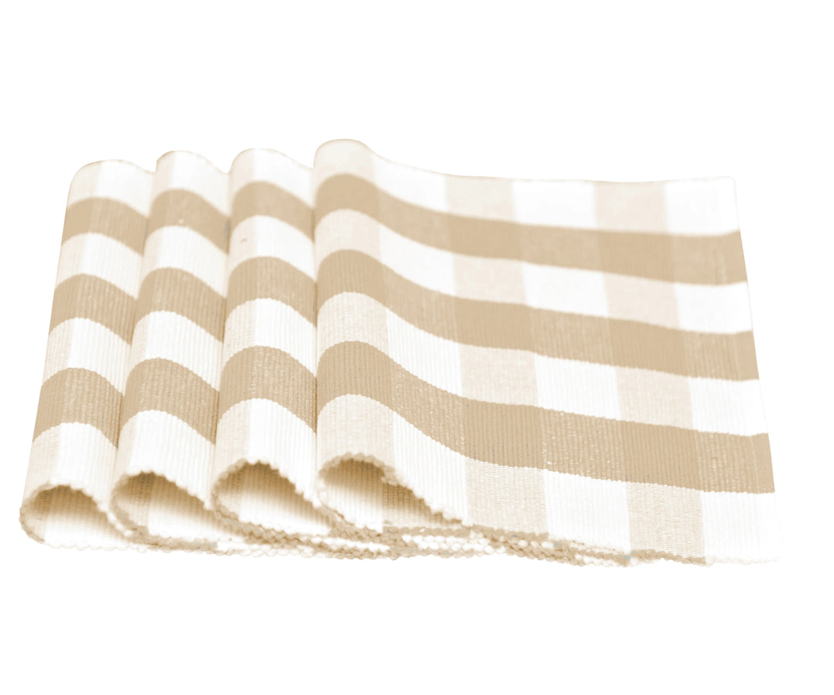 Everyday use cotton placemats, beige and cream check design, set of 4