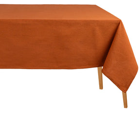 Coral rectangular cotton tablecloth made from 100% soft and durable cotton, featuring a smooth plain finish and vibrant coral color ideal for everyday dining or festive occasions.
