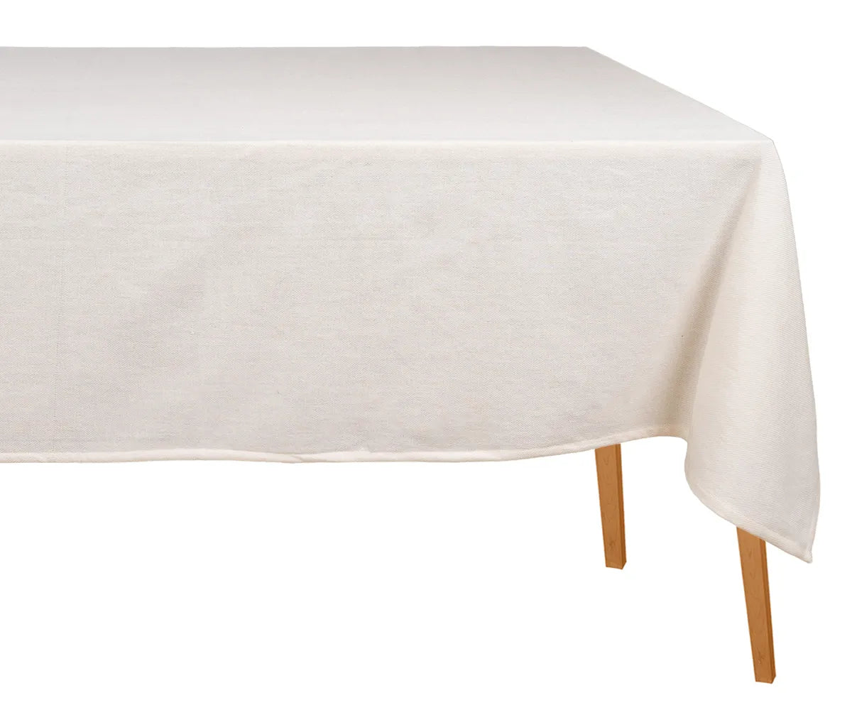 Ivory rectangular cotton tablecloth made from 100% soft and durable cotton, offering an elegant and simple design perfect for dining tables, weddings, or restaurant settings.