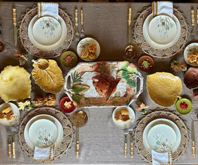 A charming flour sack tablecloth, exuding rustic elegance for your table.