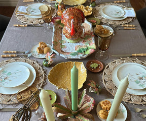 Beige tablecloth adding a vibrant pop of color to your dining space.