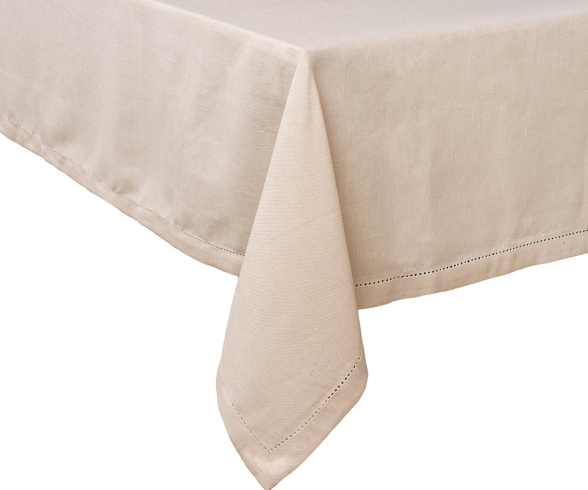 Rectangular cotton hemstitch tablecloth in natural color – everyday dining decor
