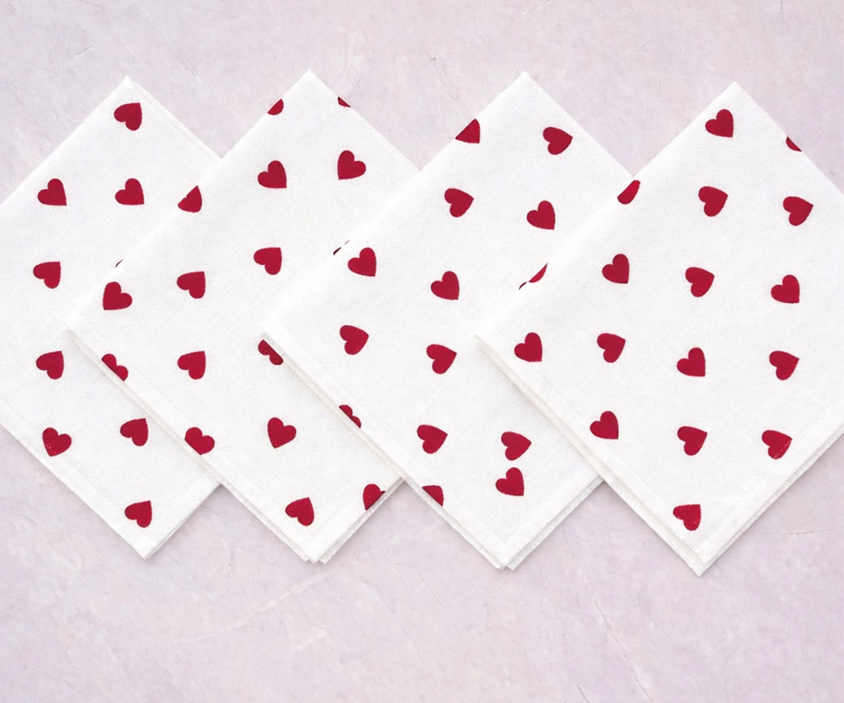 Wine red heart embroidery napkins for luxury dining, anniversaries, and festive table styling