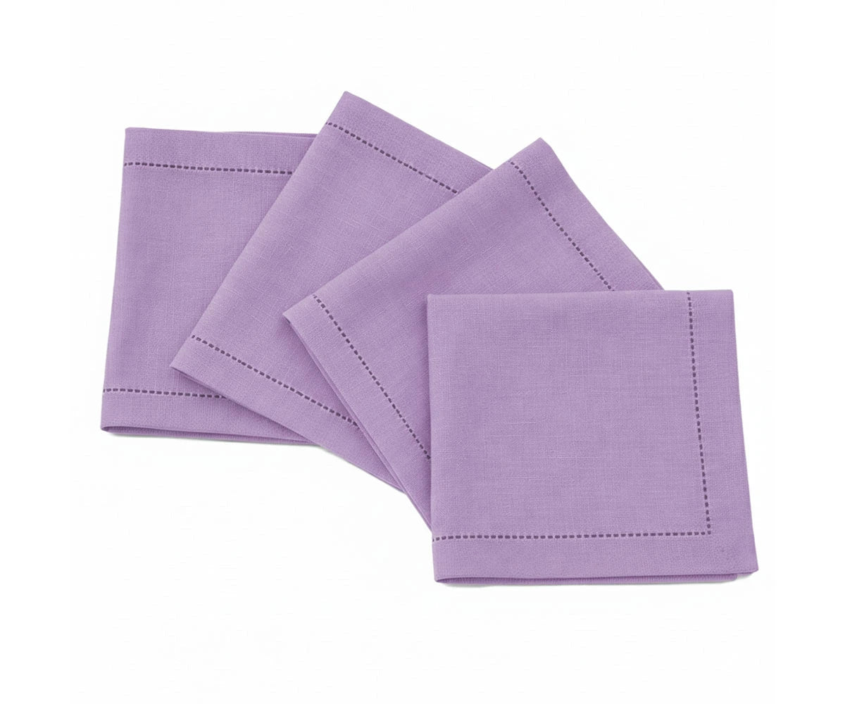 Square linen cocktail napkins with stitched edge
