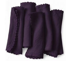 deep purple linen crochet napkins folded set