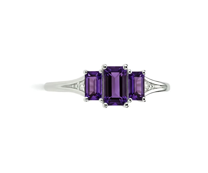 Purple amethyst gemstone ring with sparkling zircon accents for women