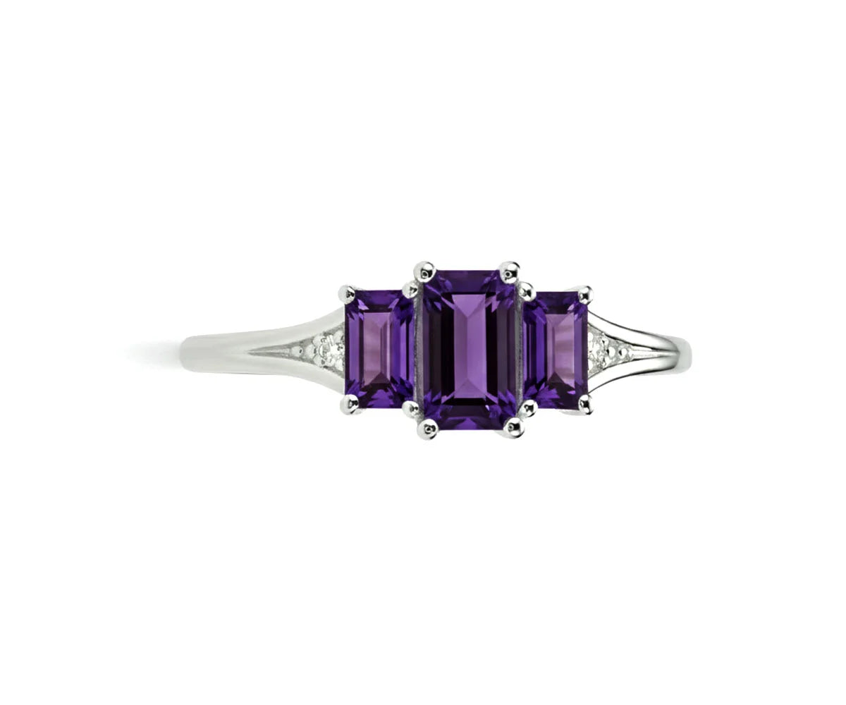 Purple amethyst gemstone ring with sparkling zircon accents for women