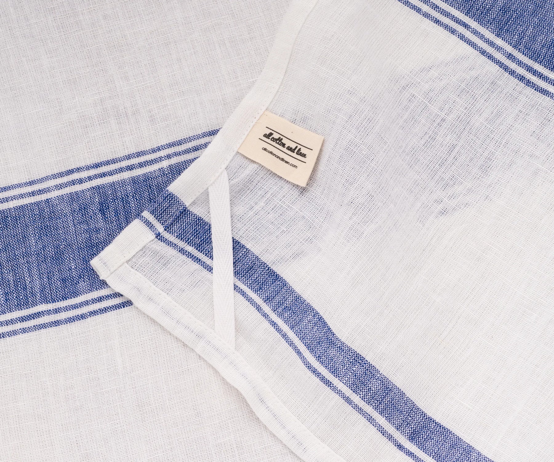 Pair of striped linen hand towels, 18x28 inches – absorbent eco-friendly blue kitchen towels for daily cooking tasks.