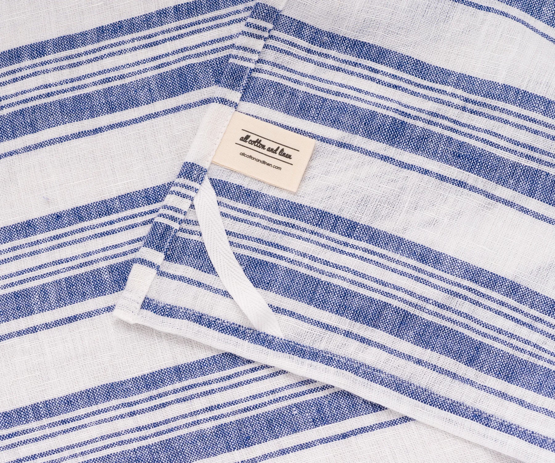 Pair of blue striped 100% linen towels – quick-dry absorbent tea towels for rustic and contemporary kitchens.