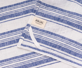 Pair of blue striped 100% linen towels – quick-dry absorbent tea towels for rustic and contemporary kitchens.