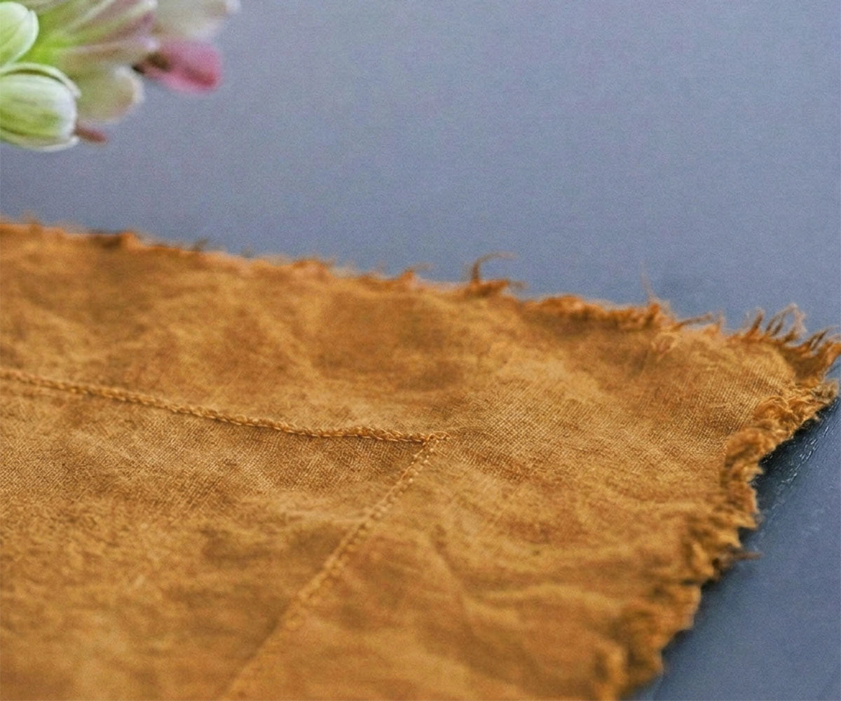 Camel linen tablecloth made from premium European flax linen for neutral farmhouse dining table decor