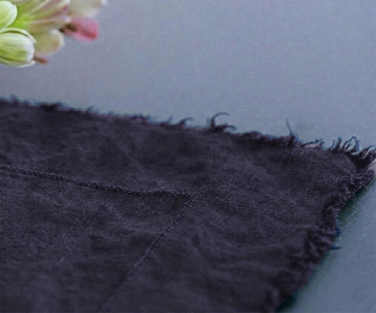 Blue granite European linen dining tablecloth with soft natural drape for farmhouse table decor