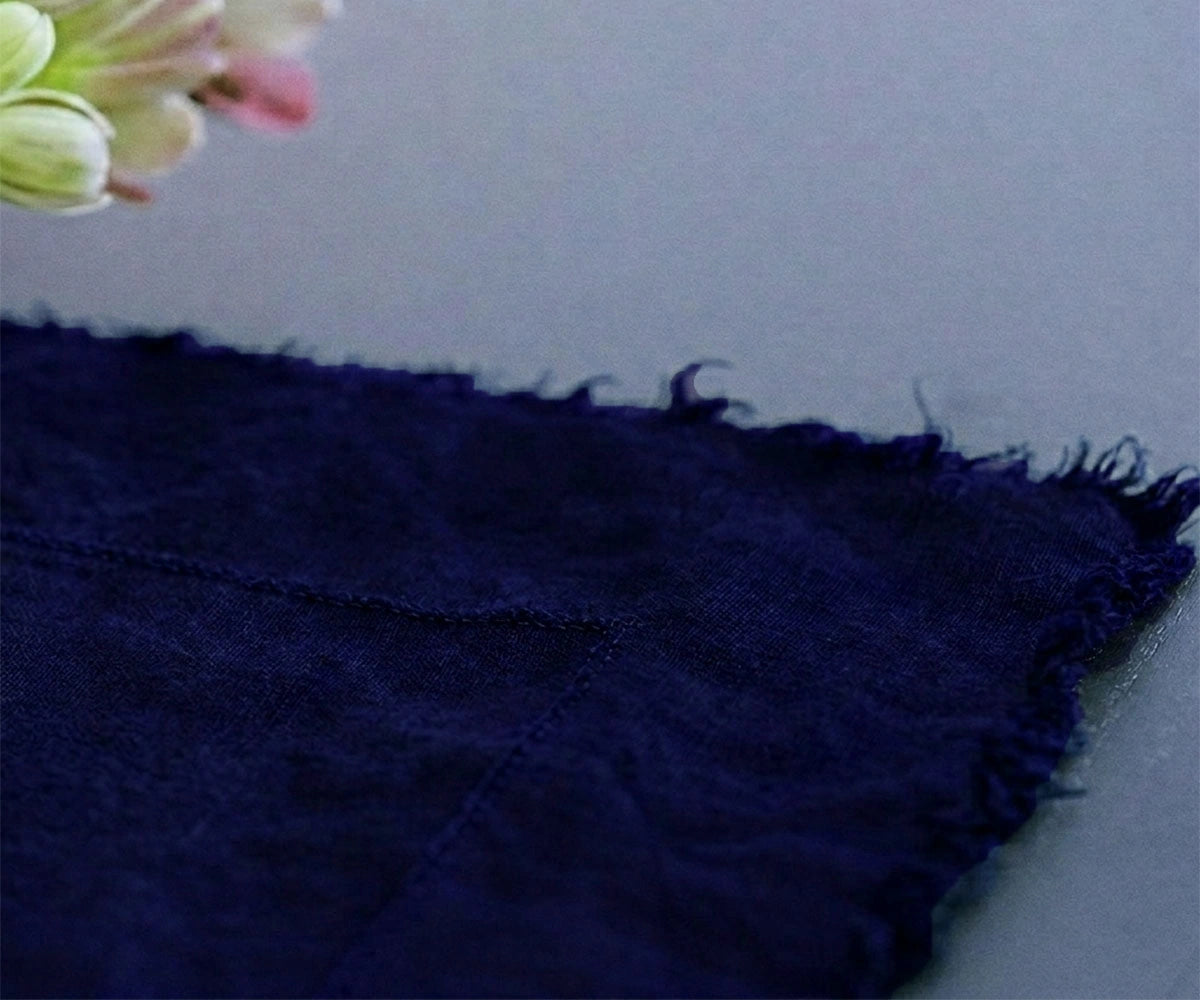 Midnight blue linen tablecloth in 100% European flax linen for dramatic holiday tablescape