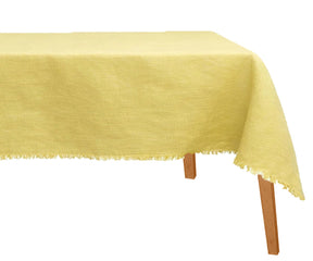 Butter yellow linen tablecloth in breathable European flax linen for spring dining table decor