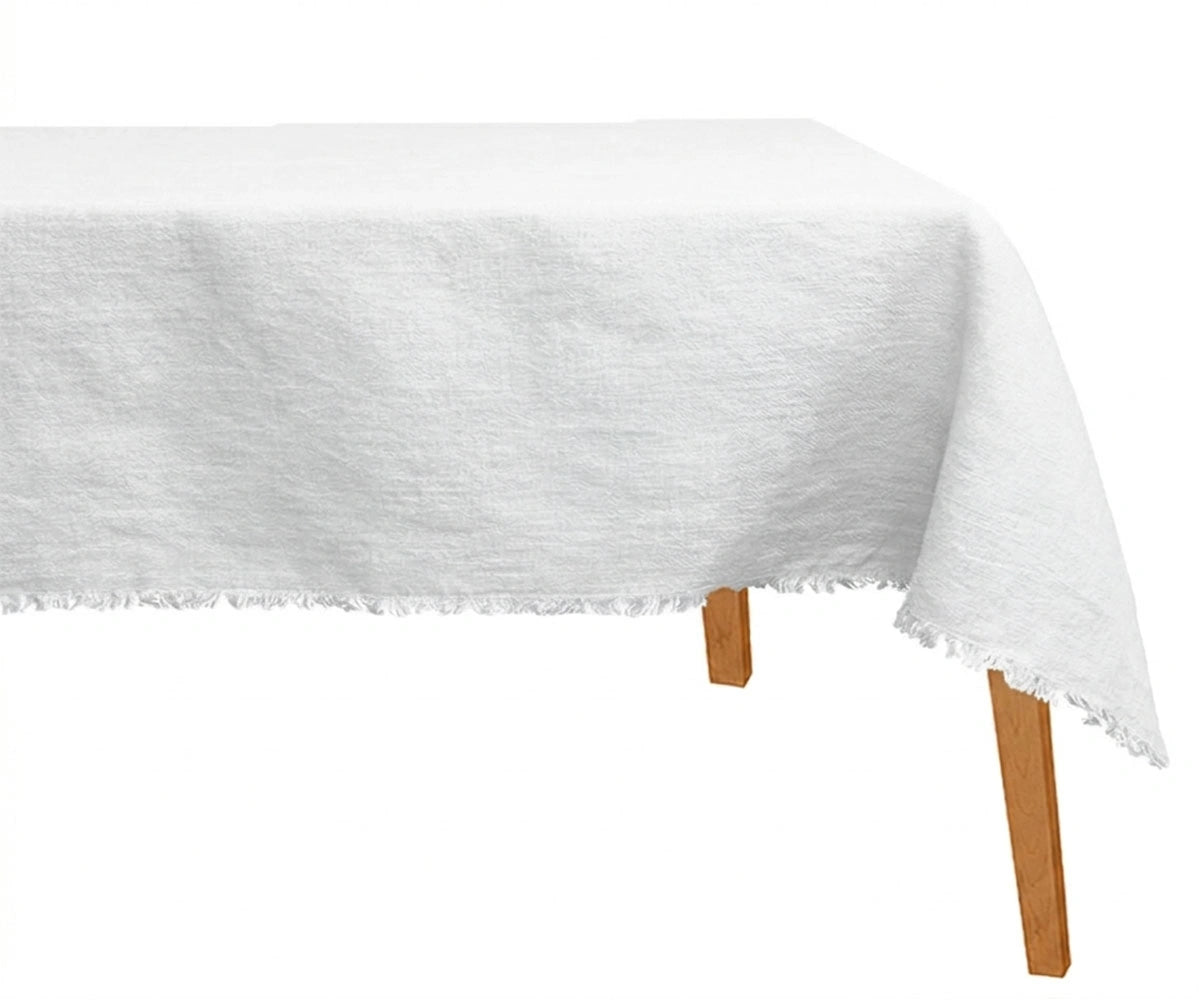 Classic white linen tablecloth in 100%  flax linen for formal dinner and banquet table styling