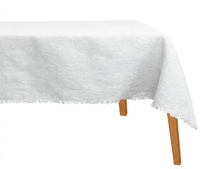 Classic white linen tablecloth in 100%  flax linen for formal dinner and banquet table styling