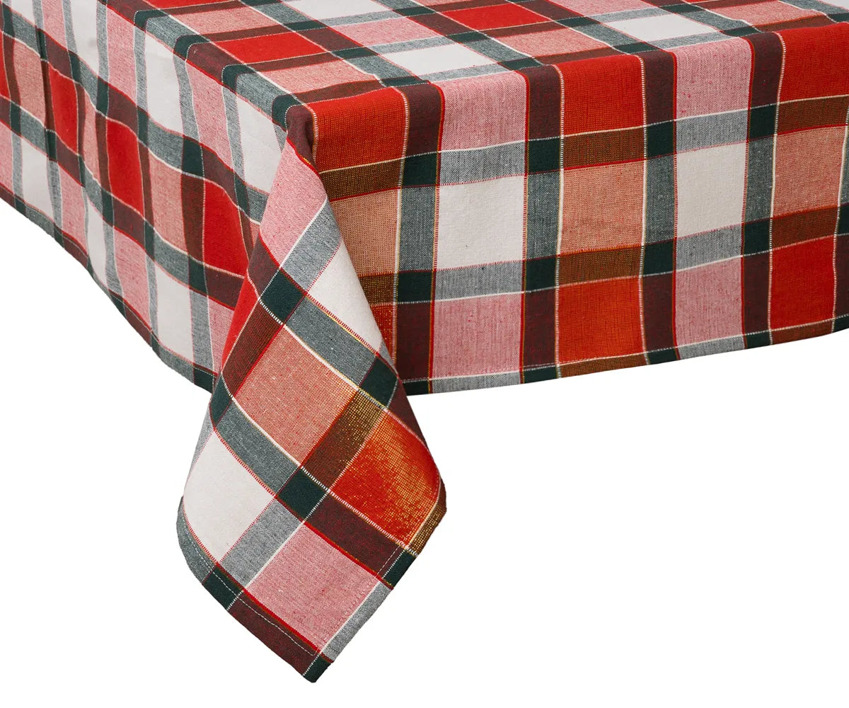 Red and black buffalo plaid cotton rectangle tablecloth for farmhouse or holiday dining