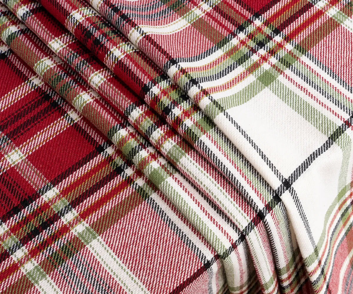 Soft and durable 100% cotton red tartan tablecloth perfect for everyday use or Christmas decor