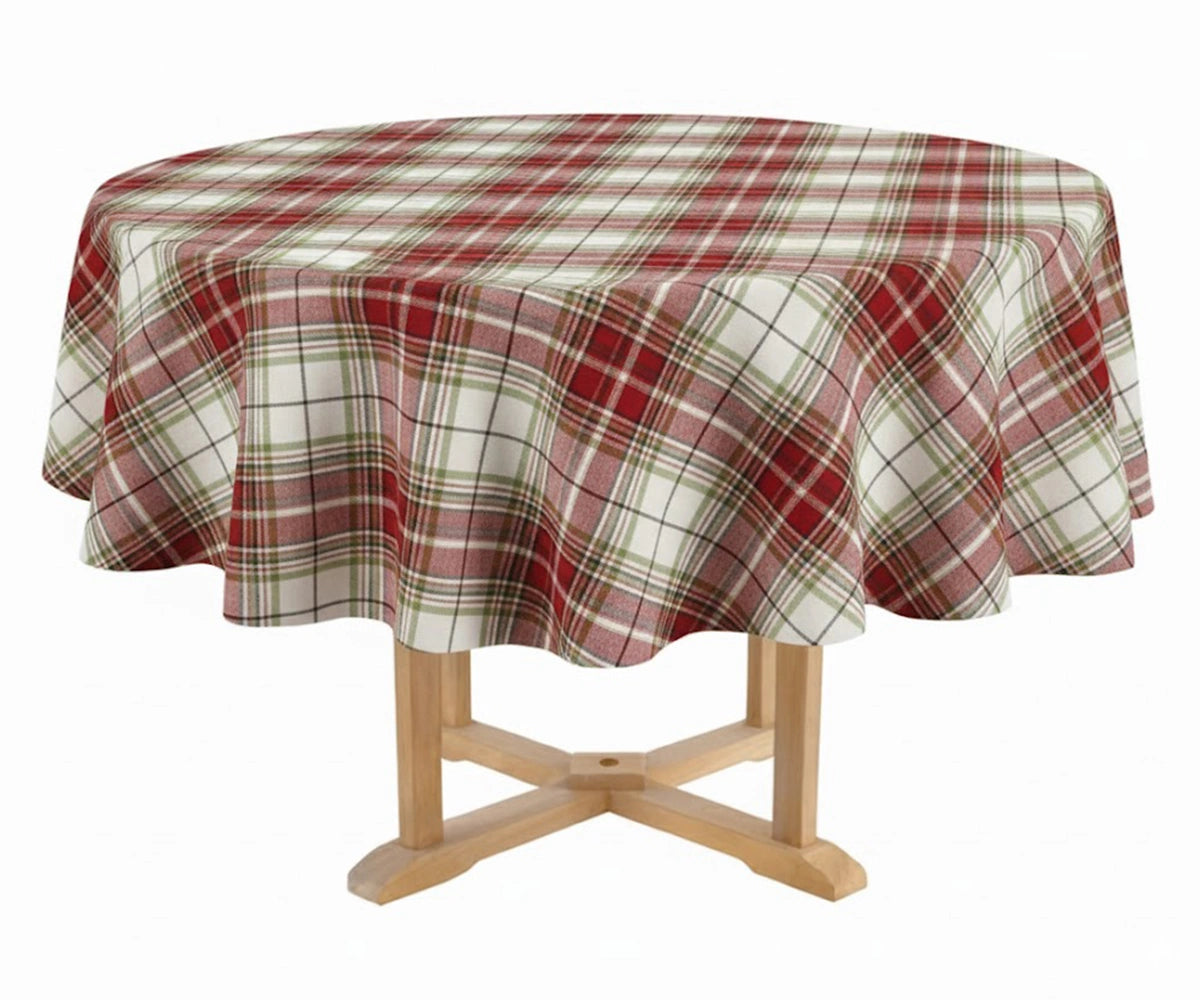 Classic red and green check round tablecloth for festive or farmhouse décor