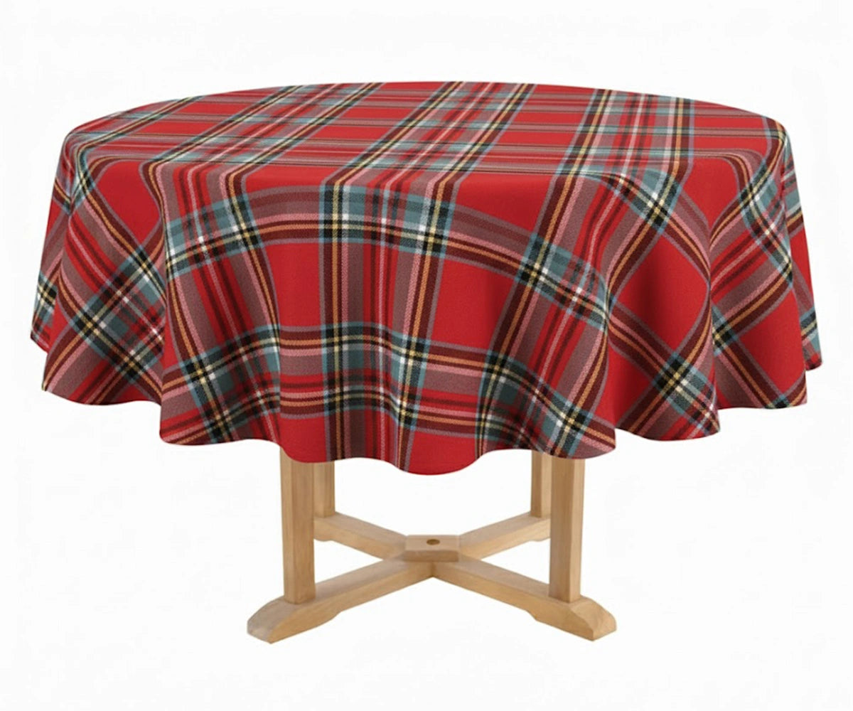 Classic red plaid round tablecloth for rustic and farmhouse tables