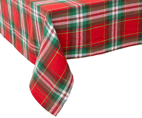 Festive plaid cotton tablecloth with green, red, and yellow check pattern for Christmas decor