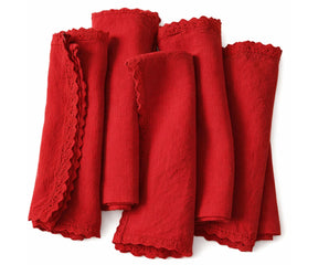 Red linen crochet napkins with crochet detailing