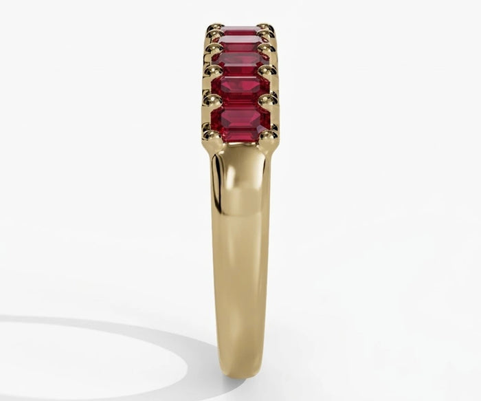 Minimalist red ruby baguette eternity ring for women stackable jewelry