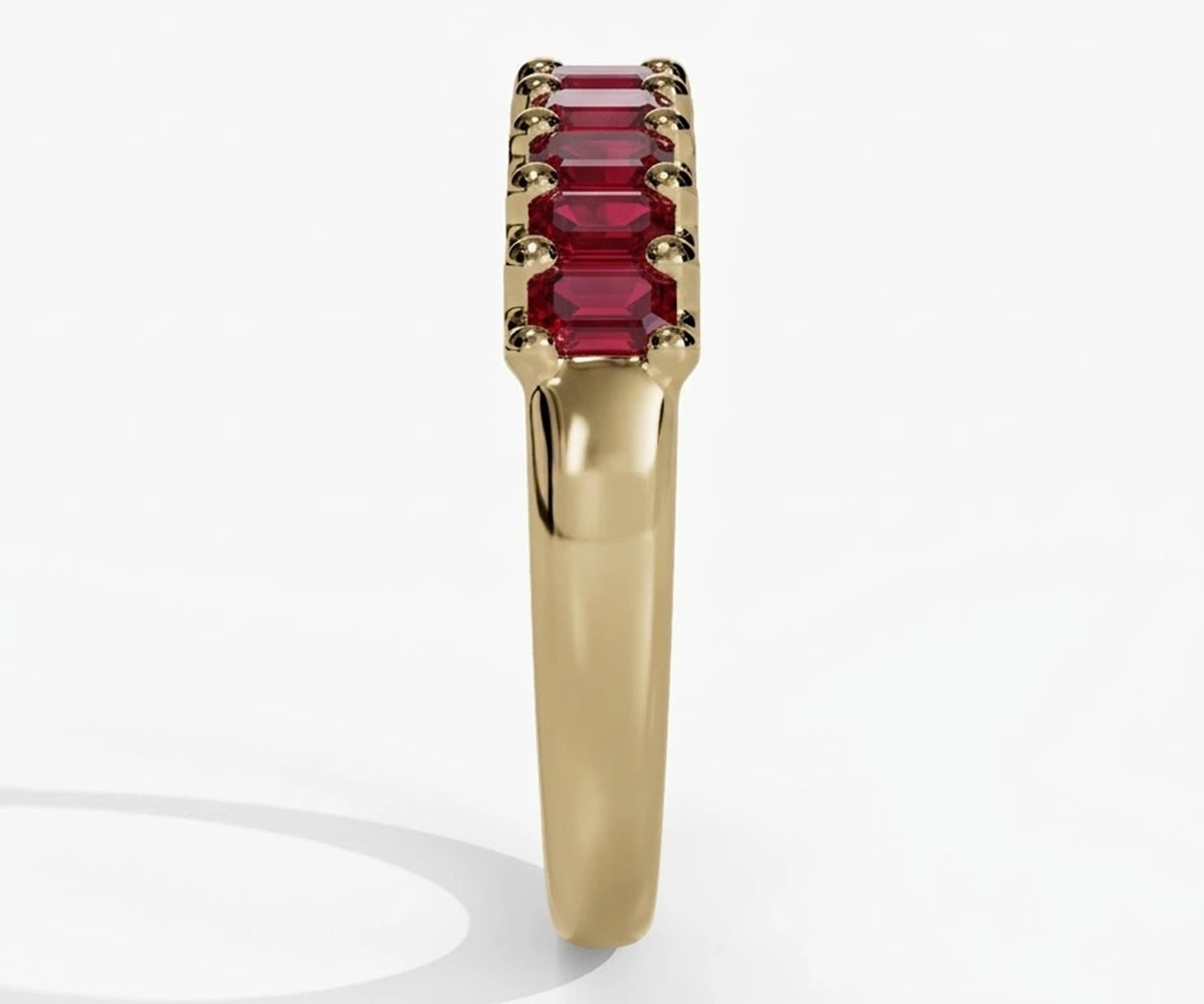 Minimalist red ruby baguette eternity ring for women stackable jewelry