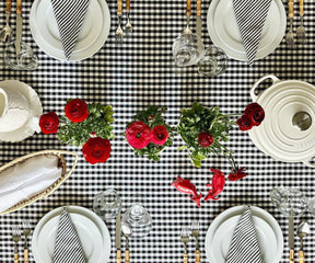 Cotton tablecloth suitable for casual or formal occasions.