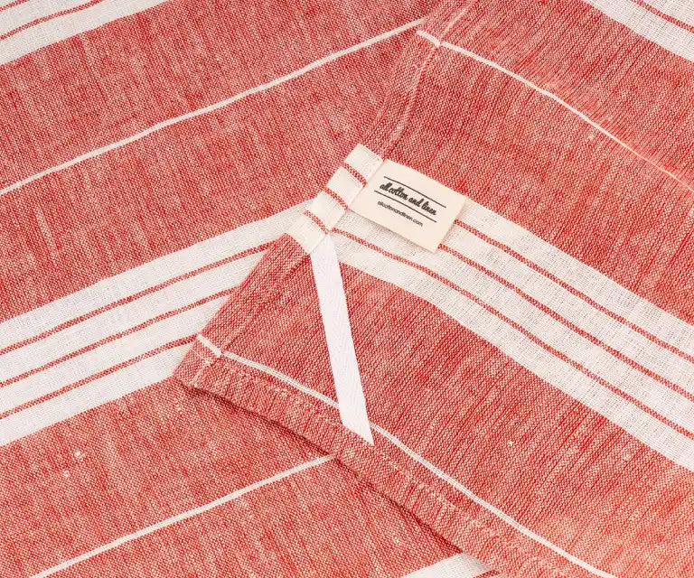 Classic red and white striped linen hand towels for everyday cooking