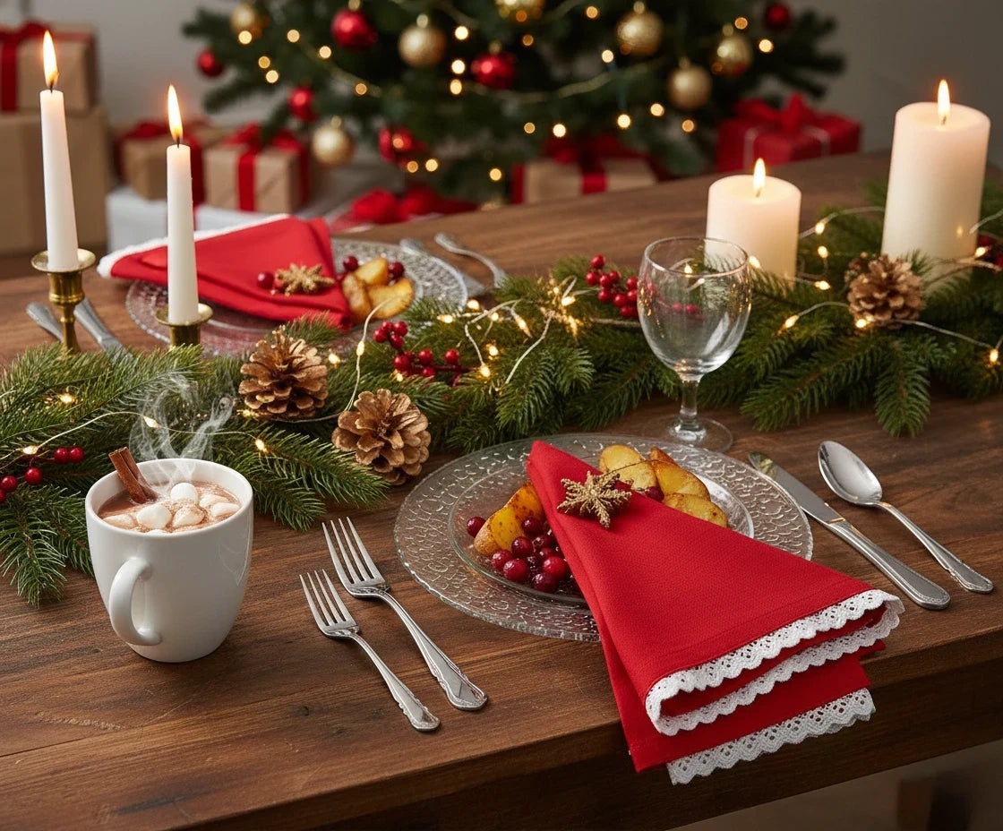 Crochet napkins with scalloped lace edges – vintage handmade lace table napkins.