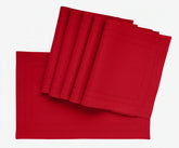 Elegant red hemstitch placemats made of 100% cotton, perfect for kitchen and dining table settings