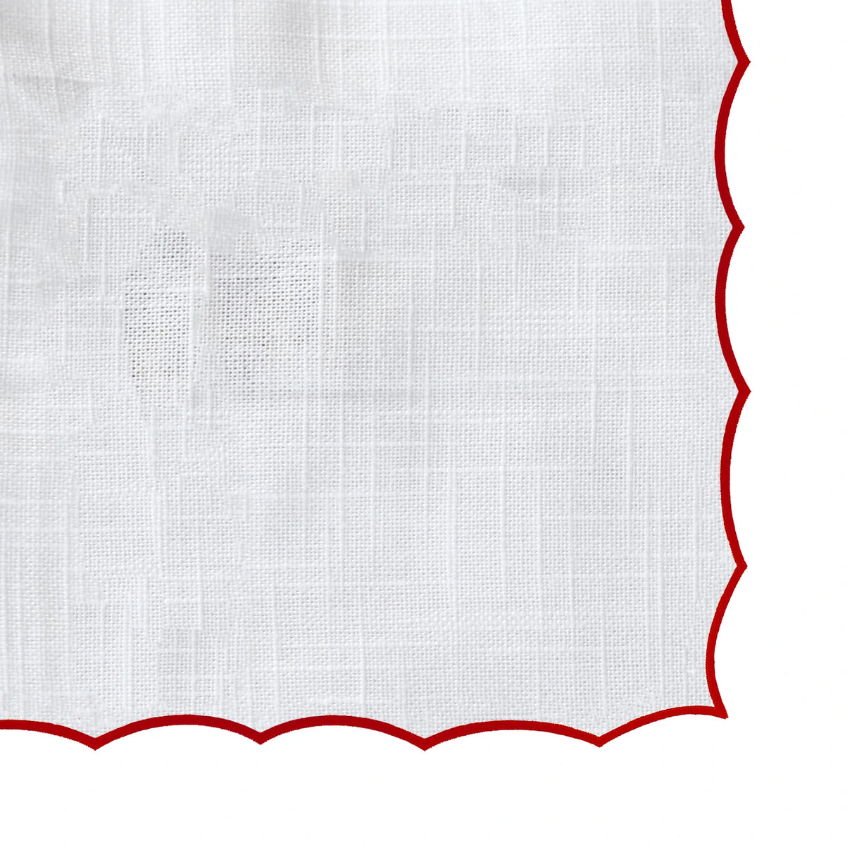 Red scalloped design, ideal as a cotton Christmas tablecloth or festive dining table setting.