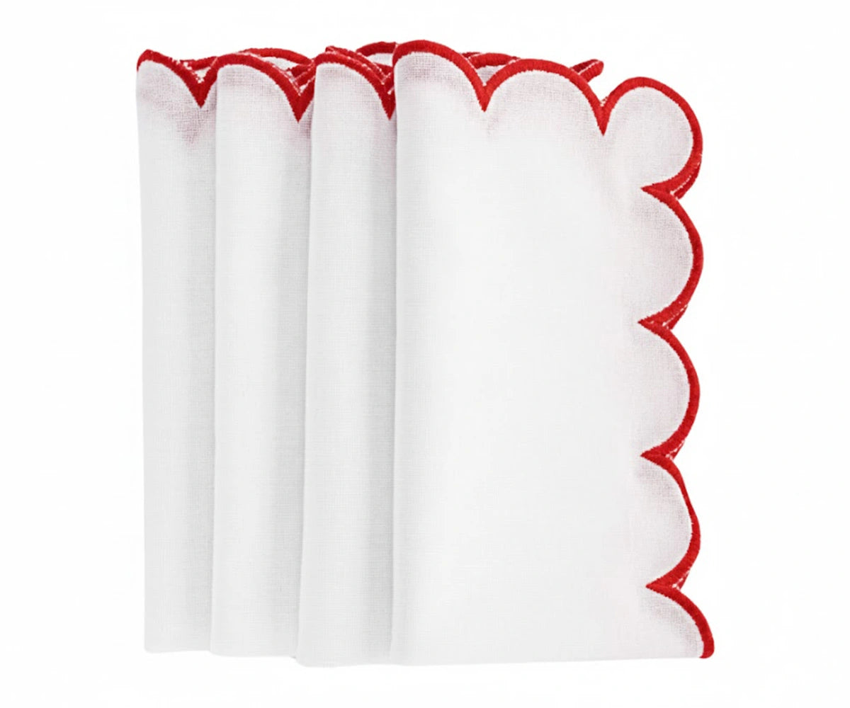 Dining table with red and white cotton napkin, cloth fabric napkin