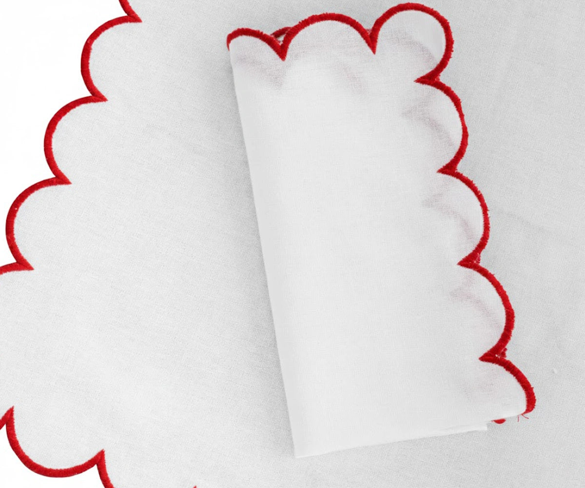 Set of red and white cotton napkins, soft cloth napkin for meals