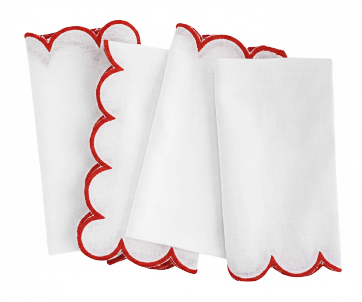 Reusable cotton napkin in red and white, soft woven cloth for table