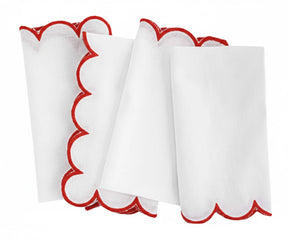 Reusable cotton napkin in red and white, soft woven cloth for table