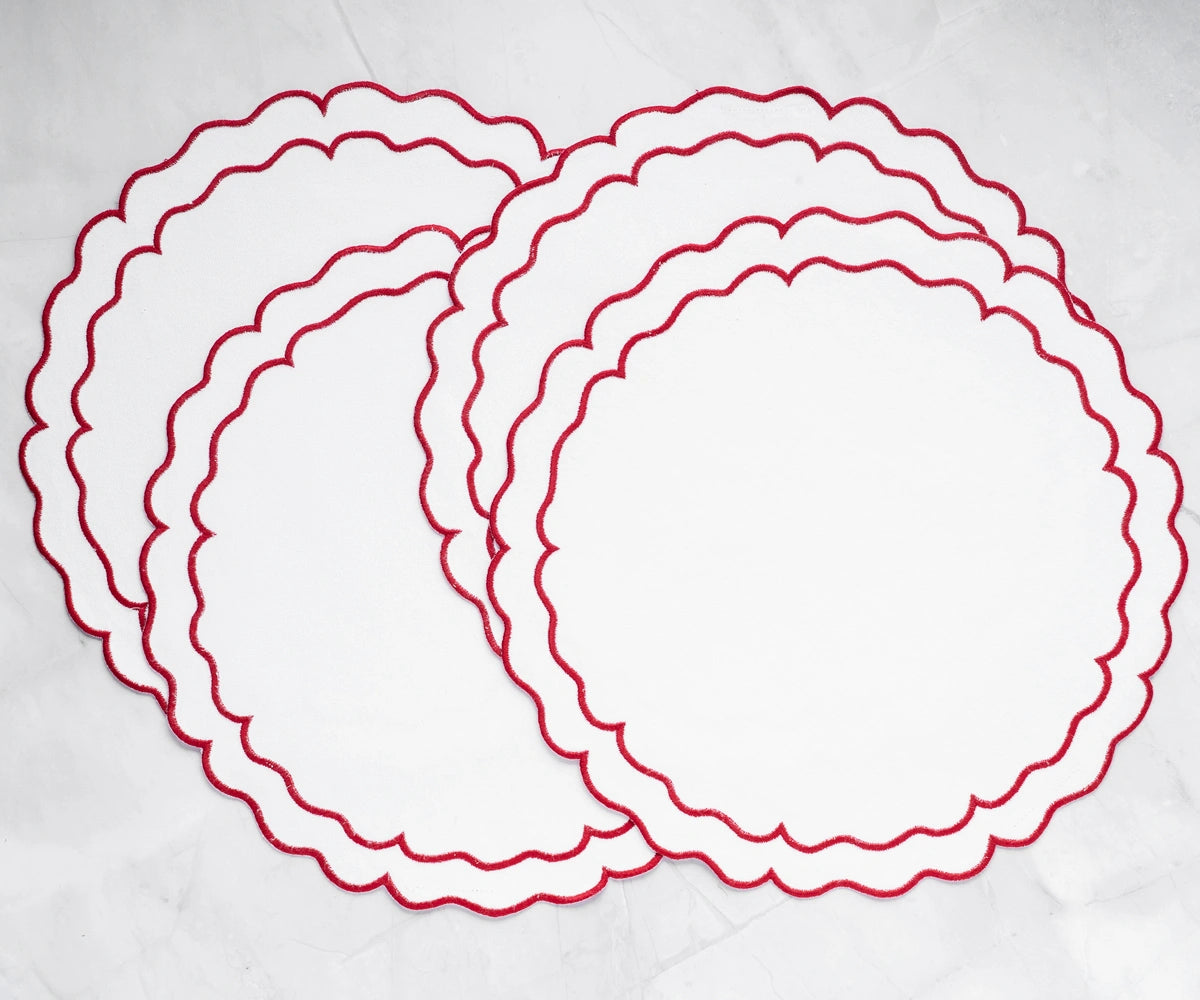 Cotton woven placemats in red and white, cloth dining mats